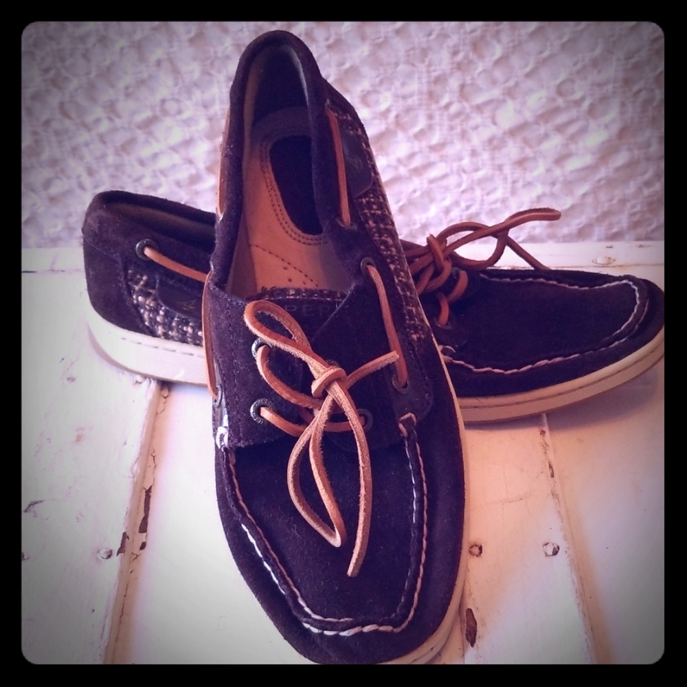 Brown Suede and Herringbone Sperrys